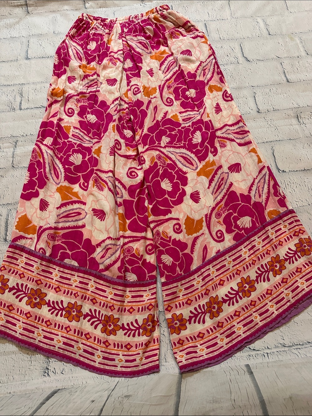 Nicole Miller Pink Orange Floral Wide Leg Pants - Picture 8 of 8